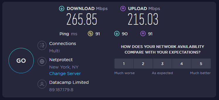 Hide.me VPN greitis - JAV serveris
