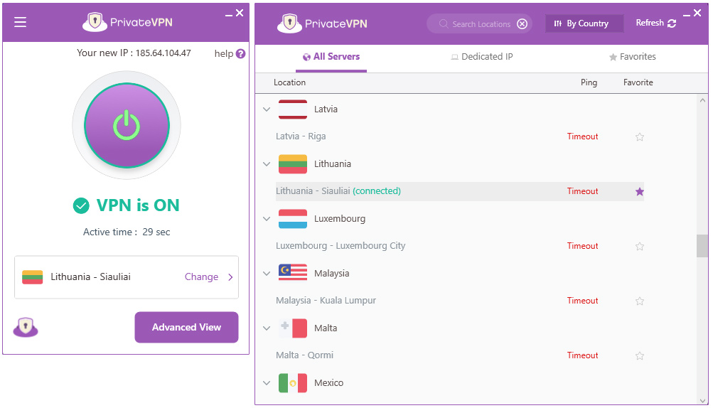 PrivateVPN Windows app
