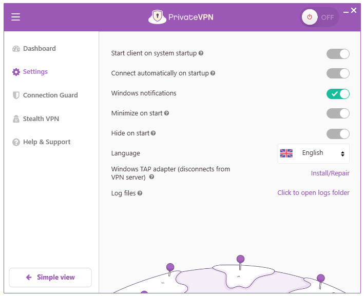 PrivateVPN Windows nustatymai