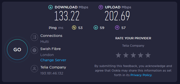 PrivateVPN greitis - UK