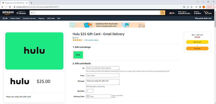Hulu dovanų kortelė