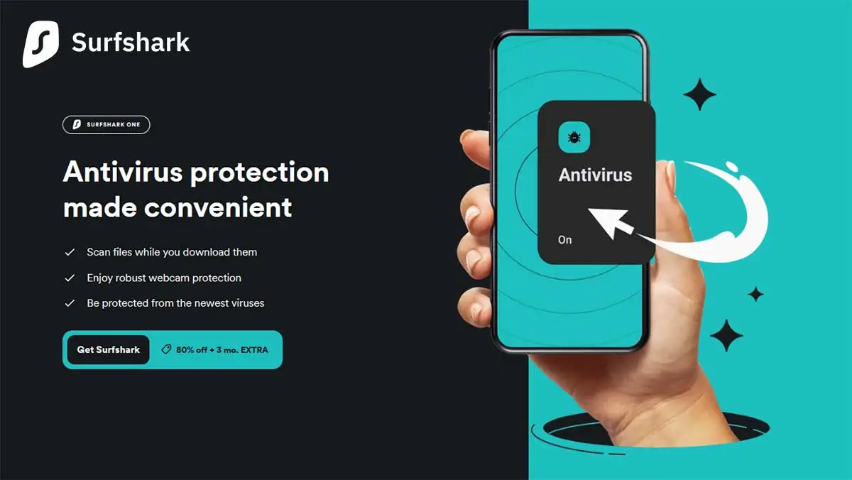 Surfshark Antivirus programa su VPN paslauga