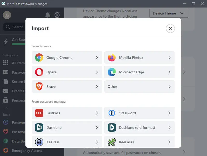 Nordpass manager duomen importavimas