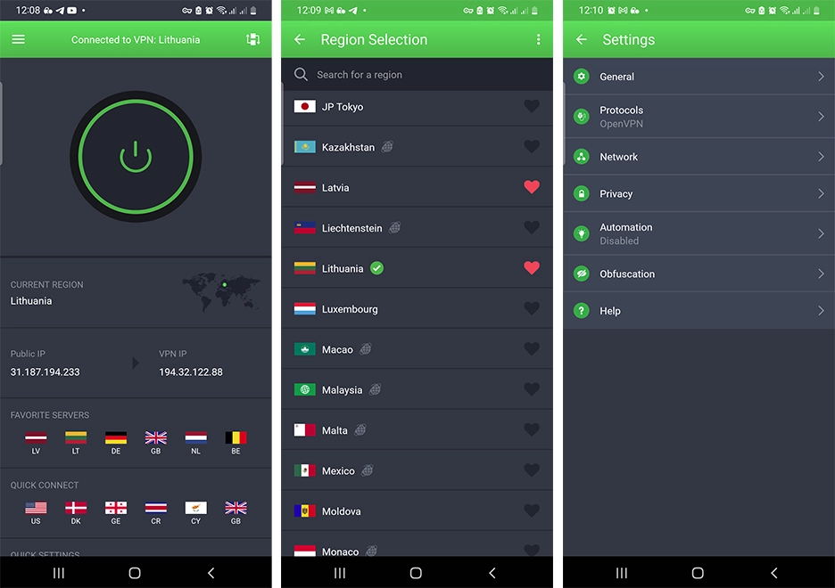 PIA VPN android programa