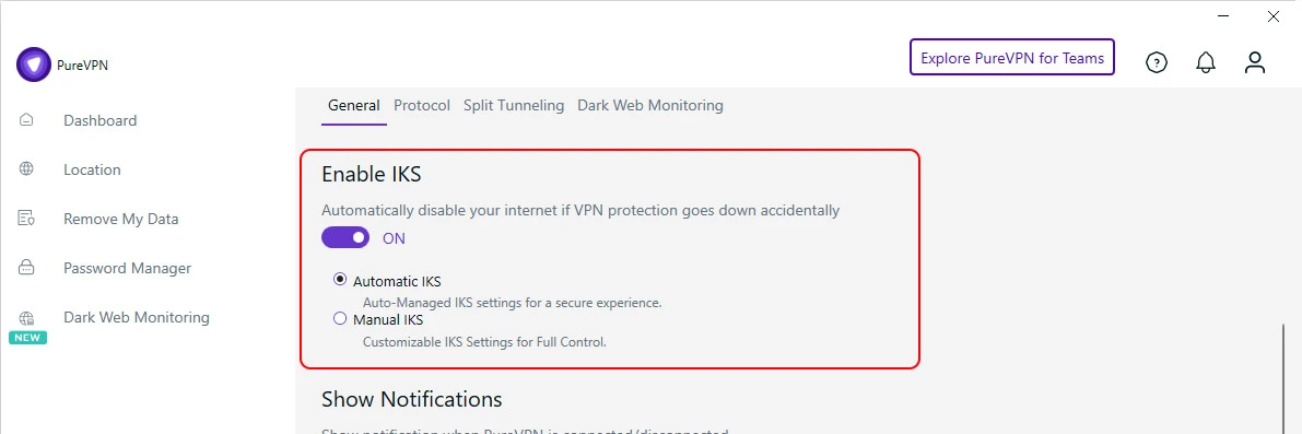 PureVPN internet kill switch