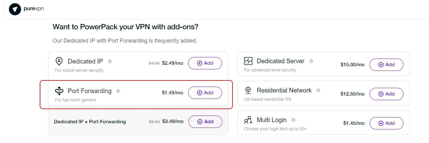 PureVPN port forwarding