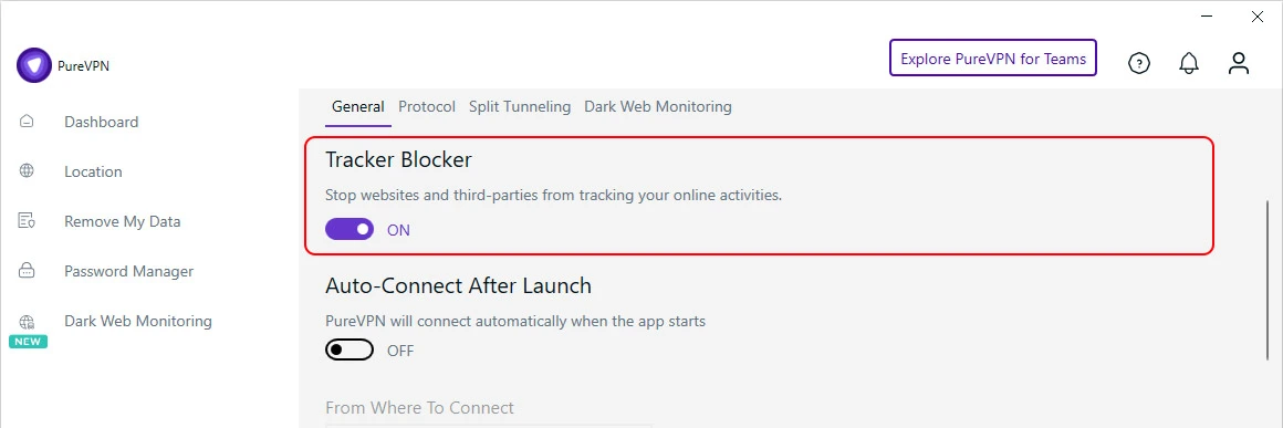 PureVPN tracker blocker