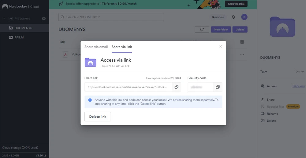 Nordlocker failų dalijimasis