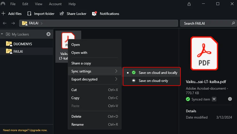 Nordlocker failų sinchronizavimas