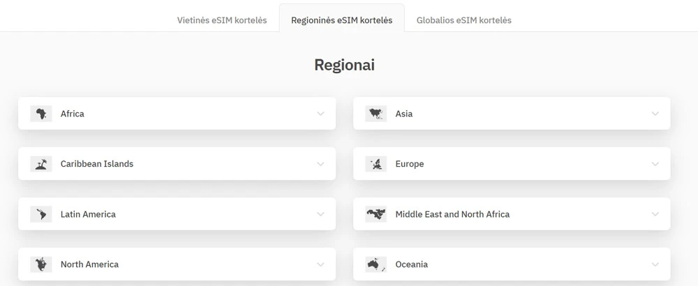 Airalo regionins eSIM kortels