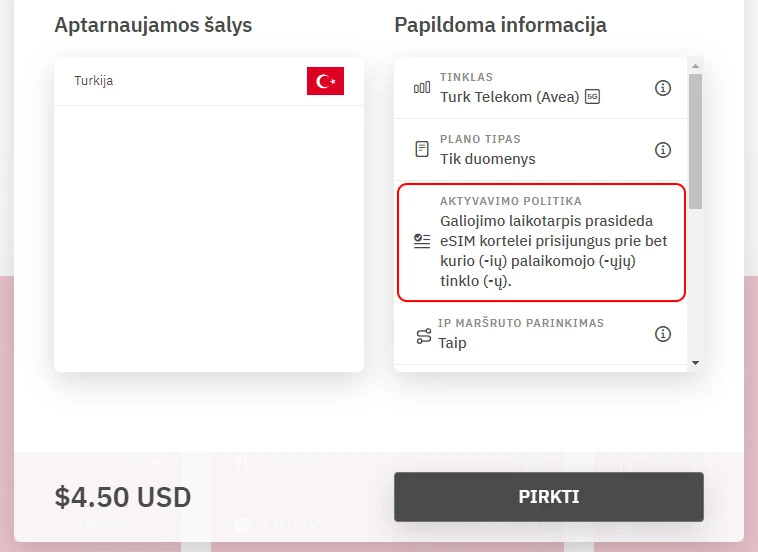 Airalo vietinis planas - papildoma informacija