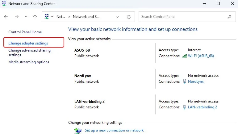 DNS server - Change adapter settings