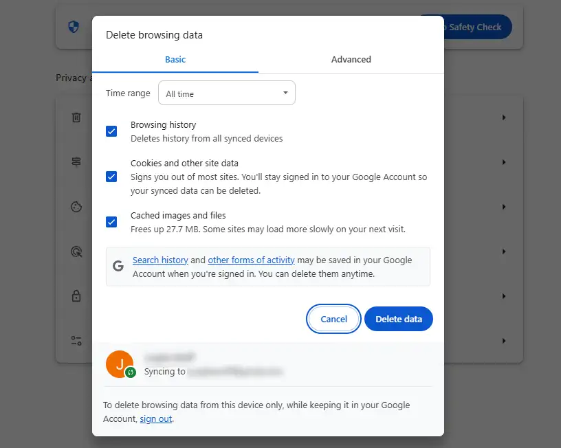 Chrome narykl slapuk trynimas