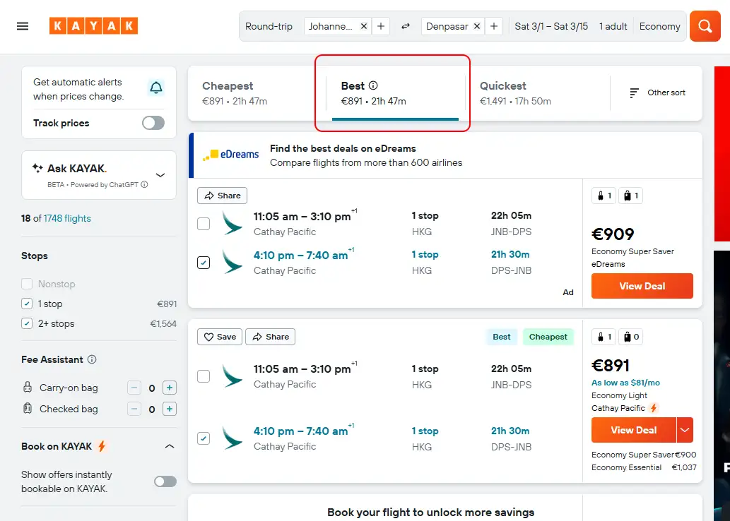Kayak pigs skrydiai - Lietuva - Balis su VPN