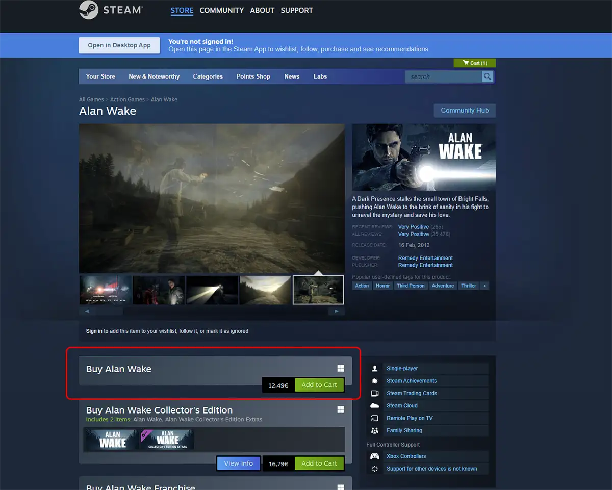 Alan Wake aidimo kaina be VPN