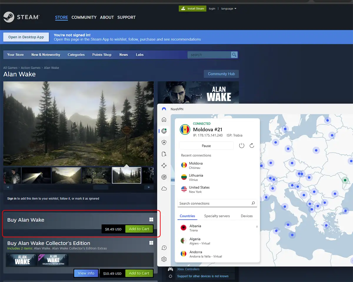 Alan Wake kompiuterinio aidimo kaina su VPN - Moldova