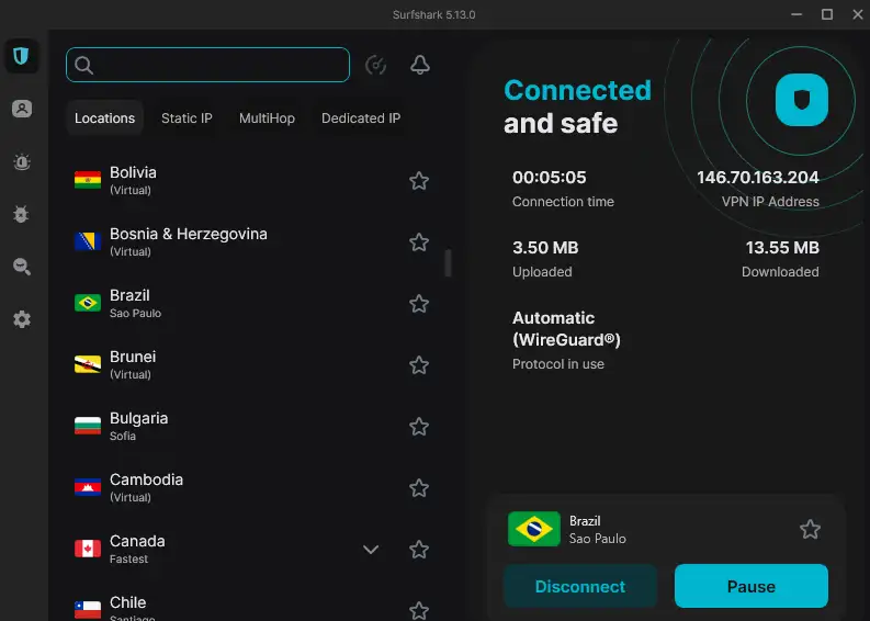 Surfshark VPN app Brazilija