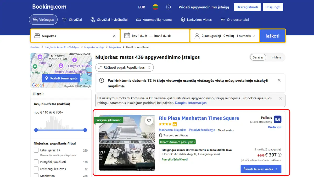 viebuio kaina Niujorke be VPN