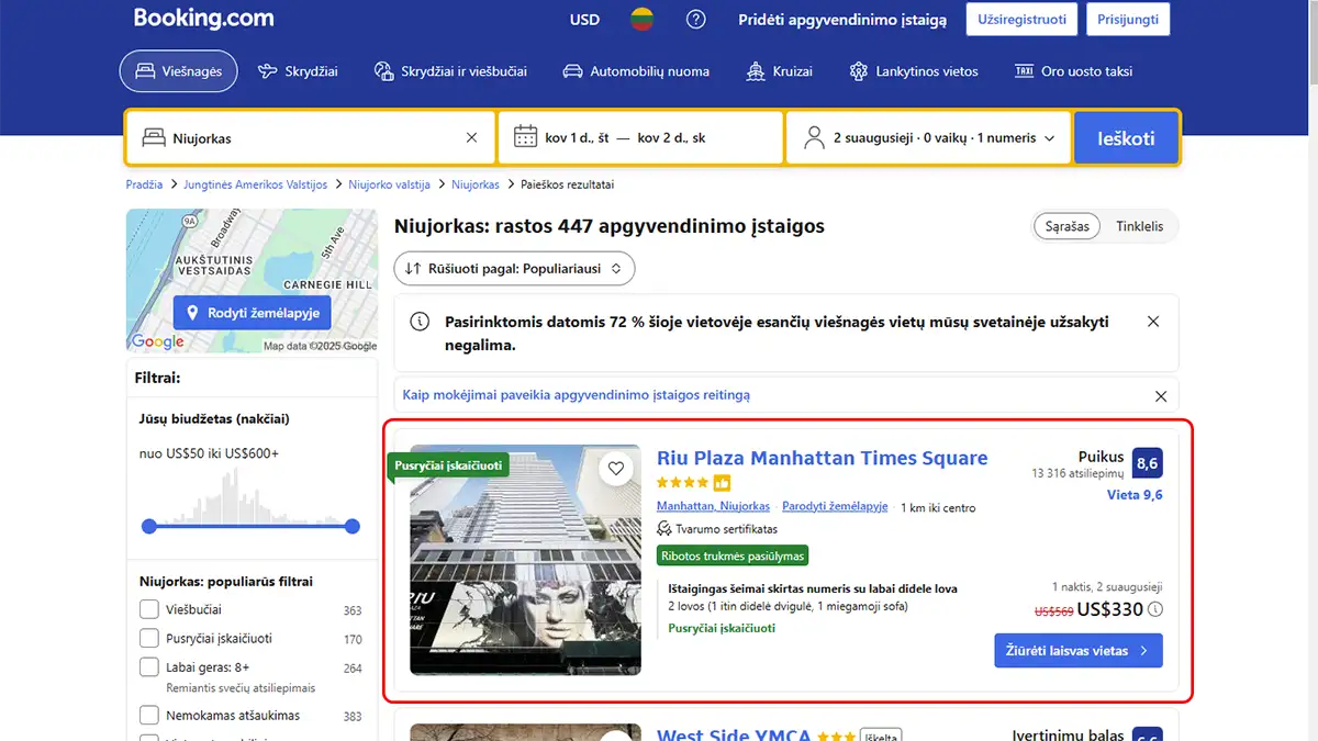 viebuio kaina Niujorke su VPN