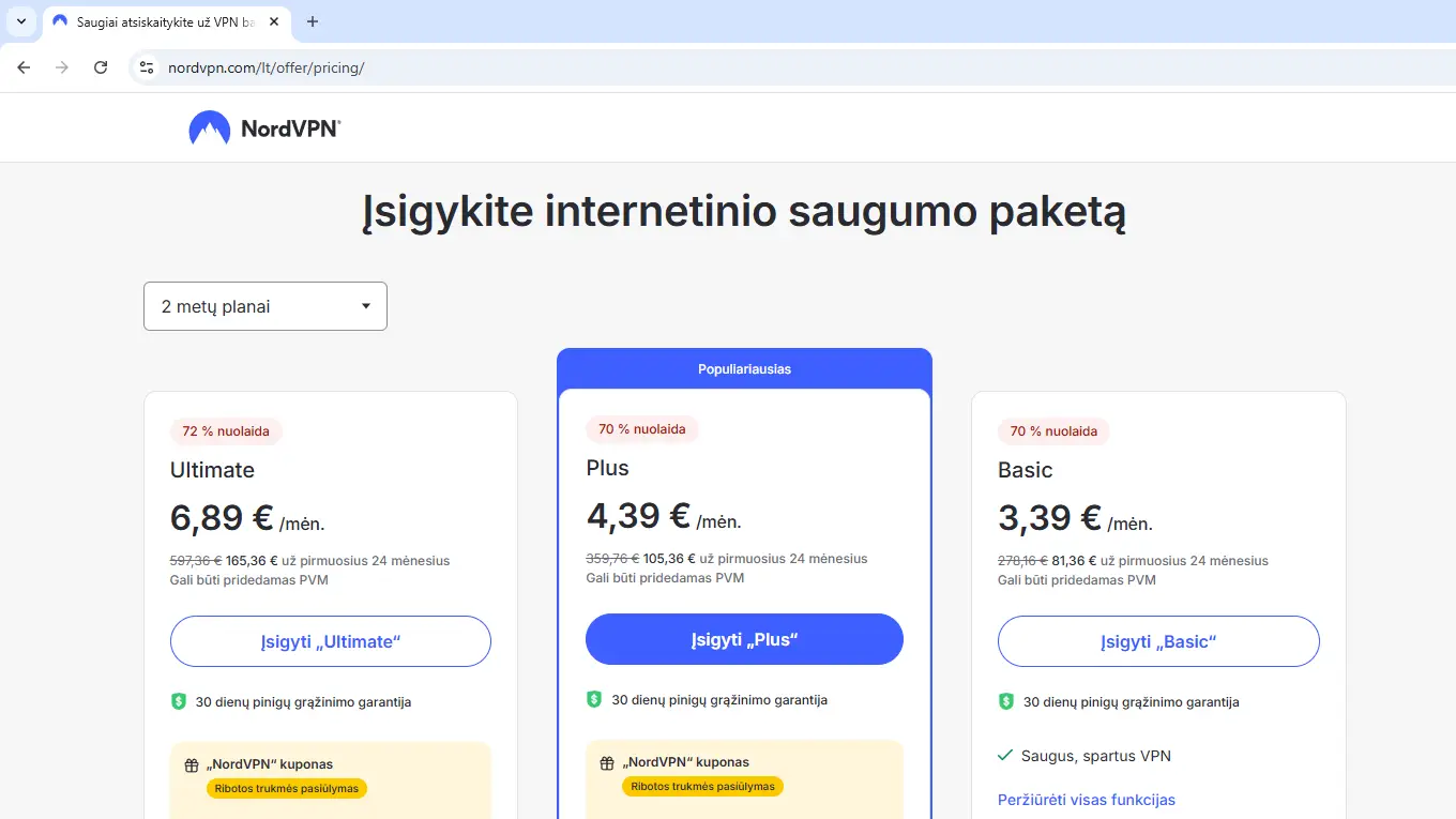 NordVPN Threat Protection kaina