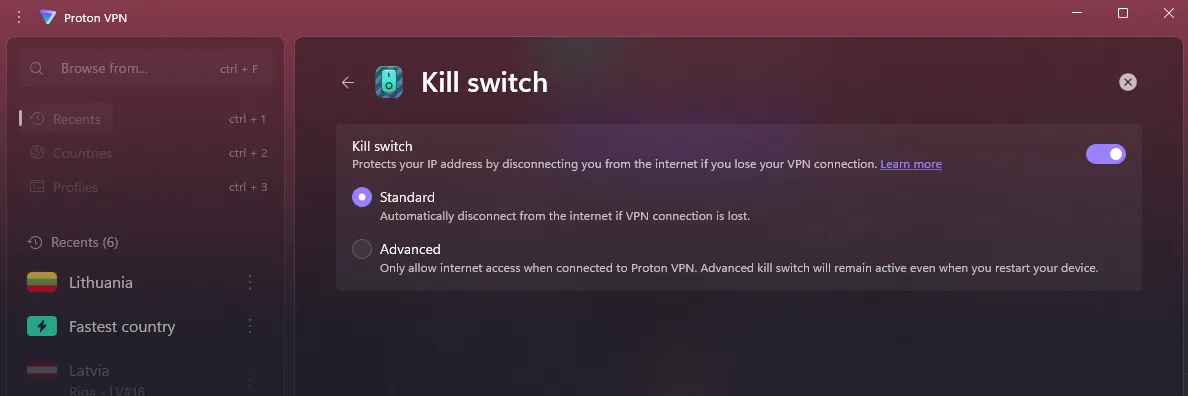 ProtonVPN kill switch