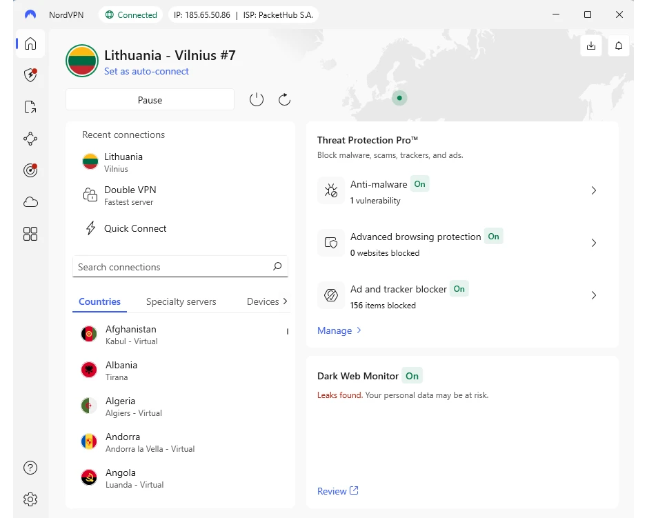 NordVPN Windows programa