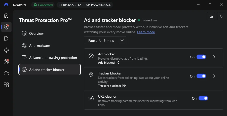 NordVPN reklamos blokavimas