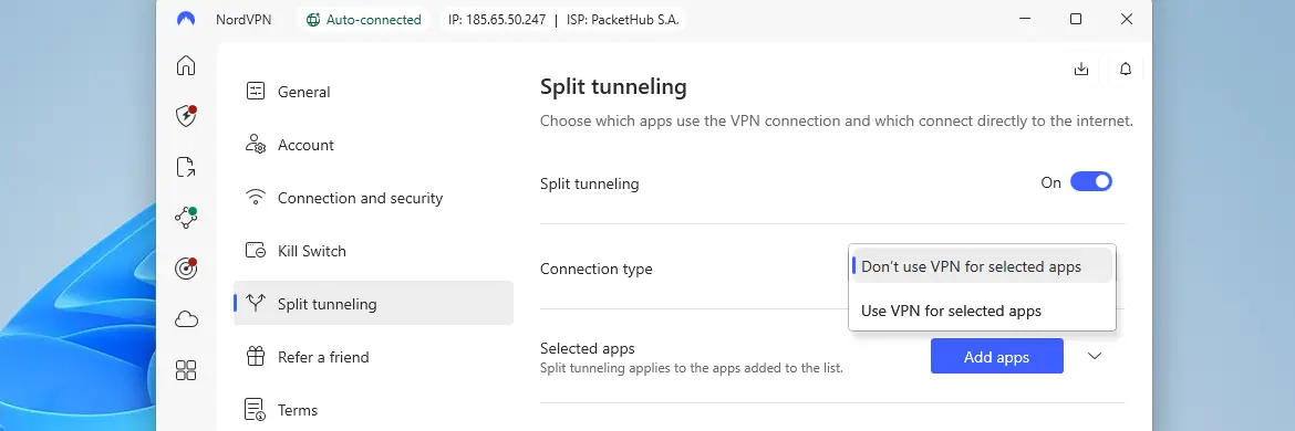 NordVPN skaidomas tuneliavimas